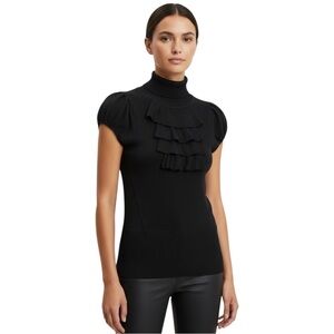 Y2K Rampage Black Ruffle Turtleneck Short Sleeve Sweater Top Juniors S Womens XS